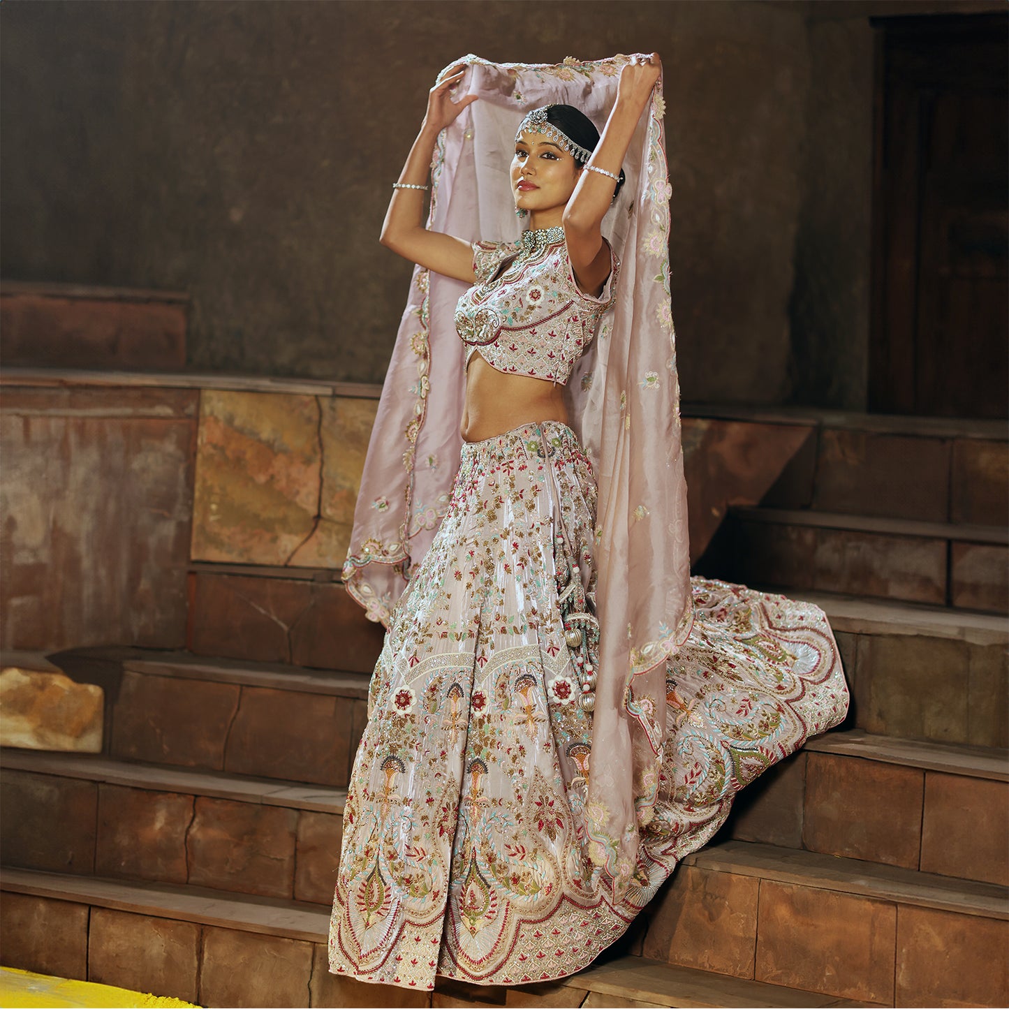 Lilac Glass Tissue Lehenga Set