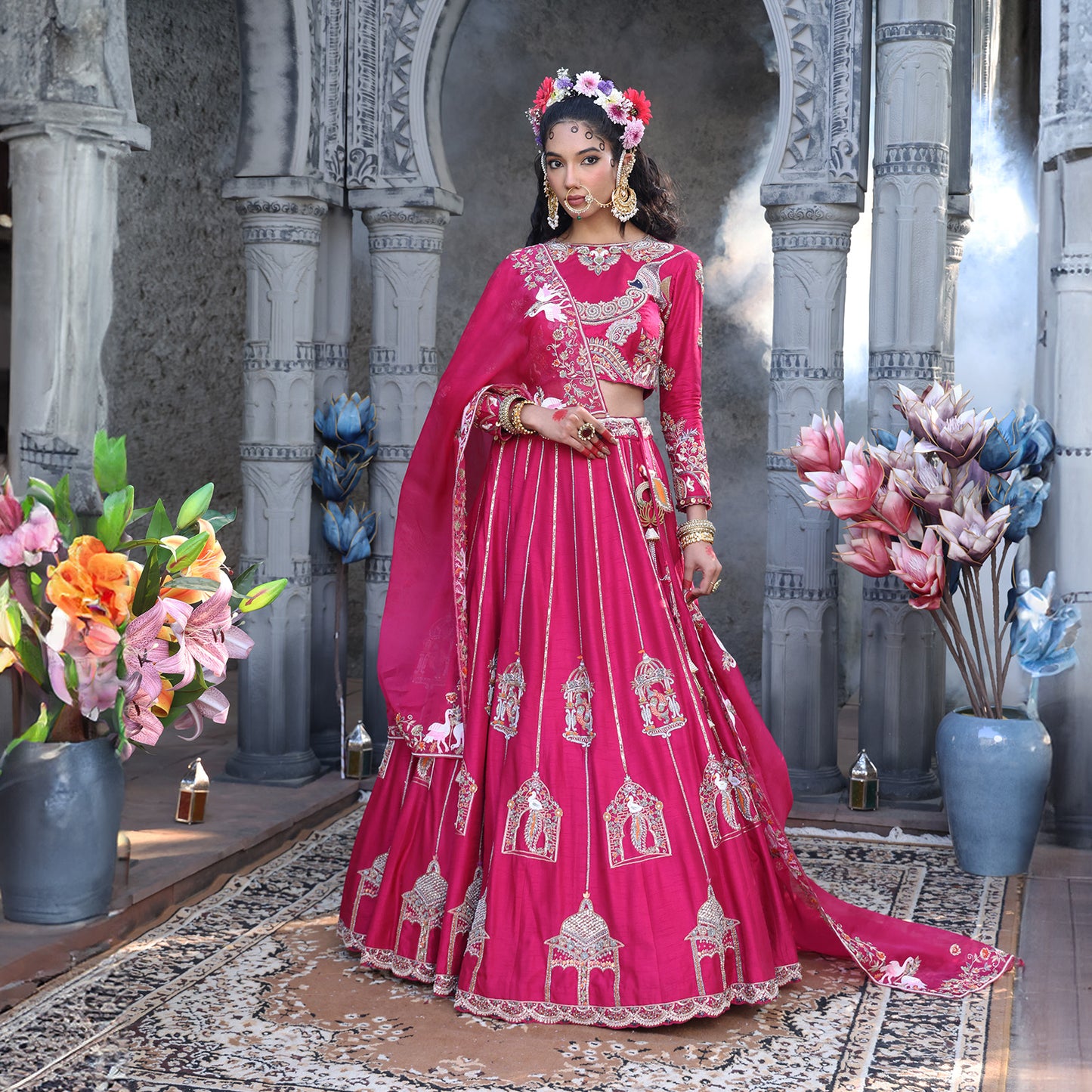 Fuchsia Pinjra Lehenga Set