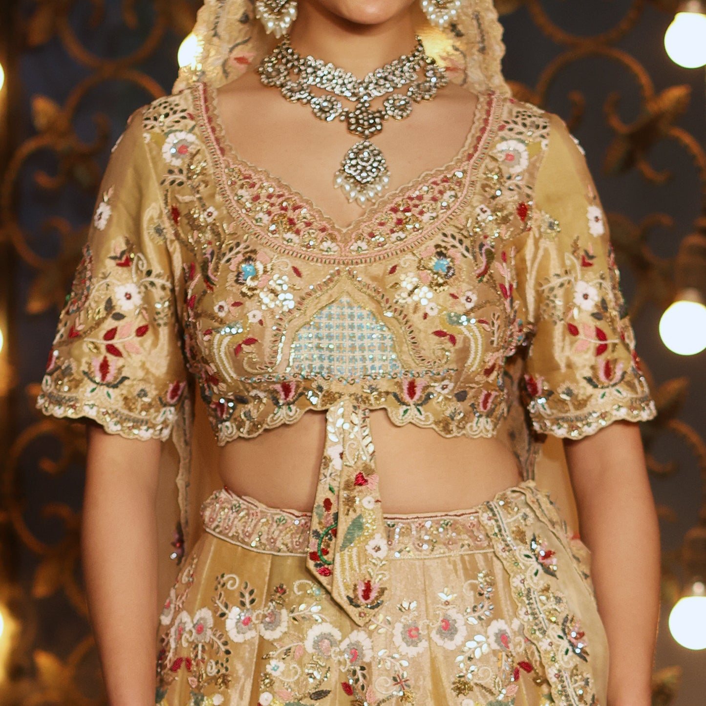 Gold Tissue Lehenga Set