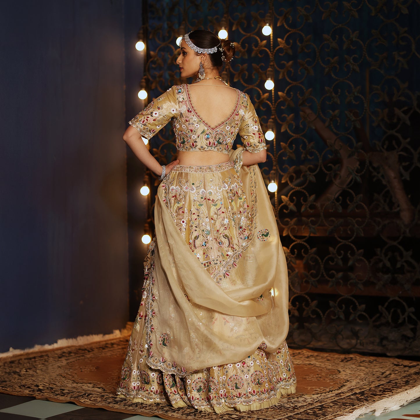 Gold Tissue Lehenga Set
