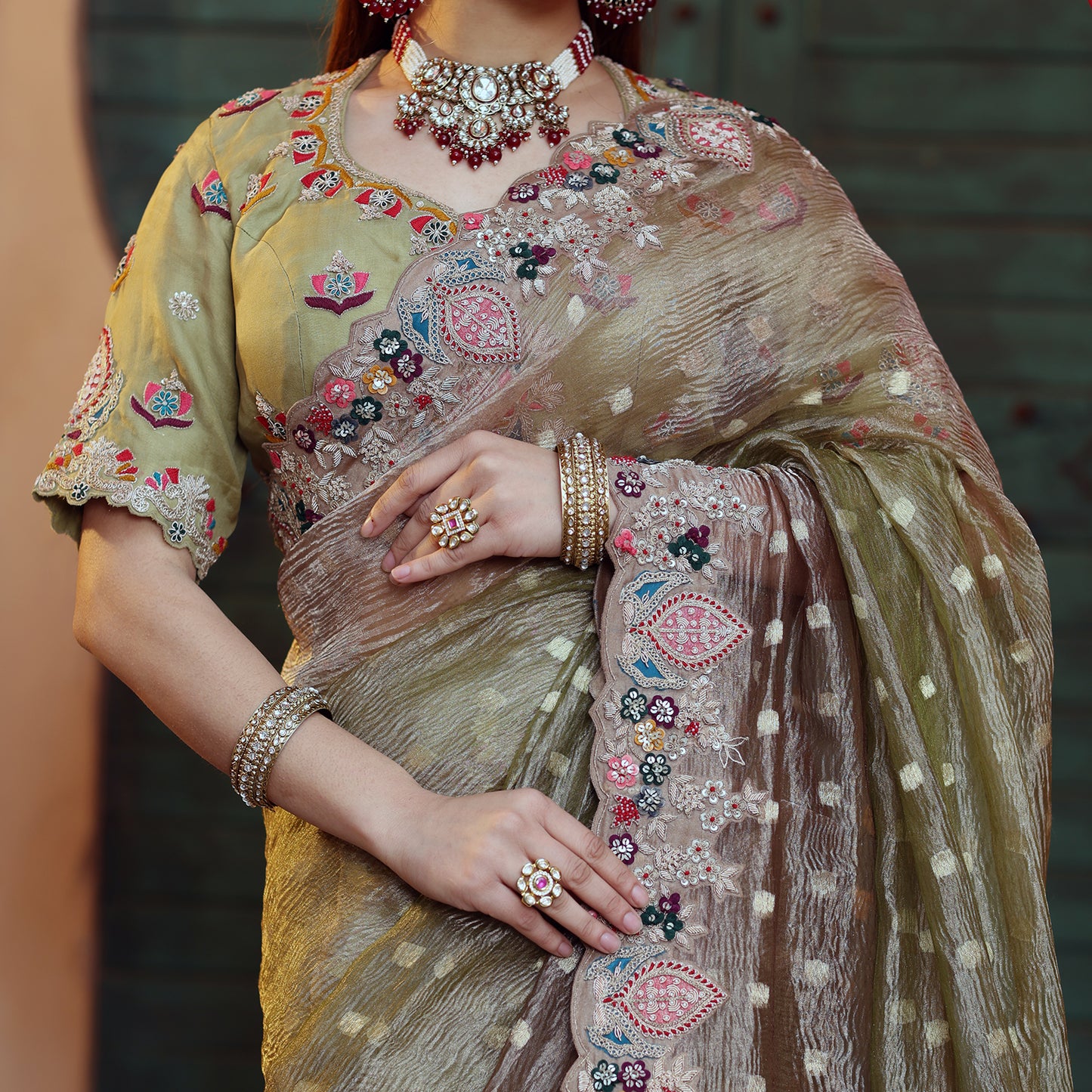 Green Shaded Self Tissue Saree