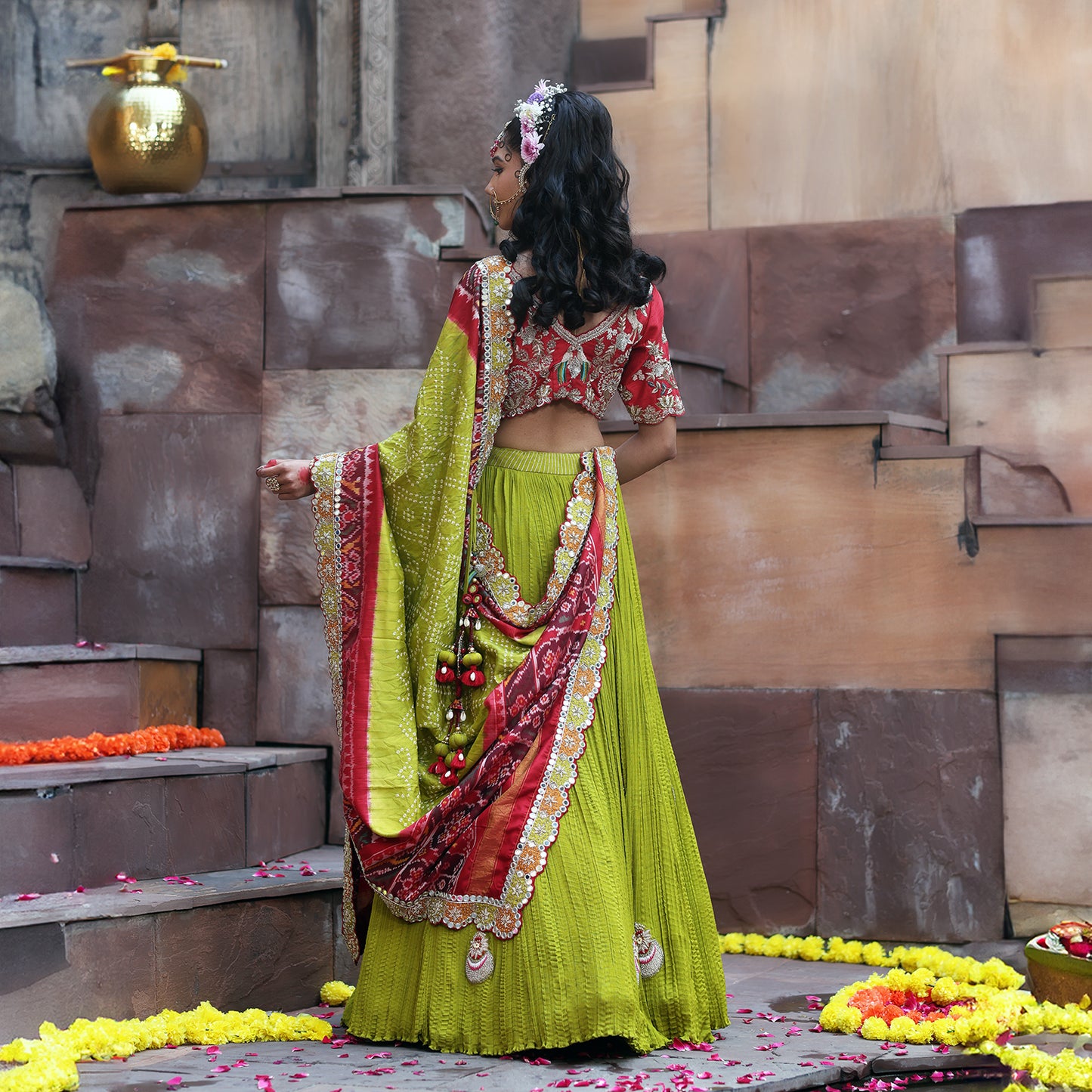 Mehendi Green Crush Lehenga Set