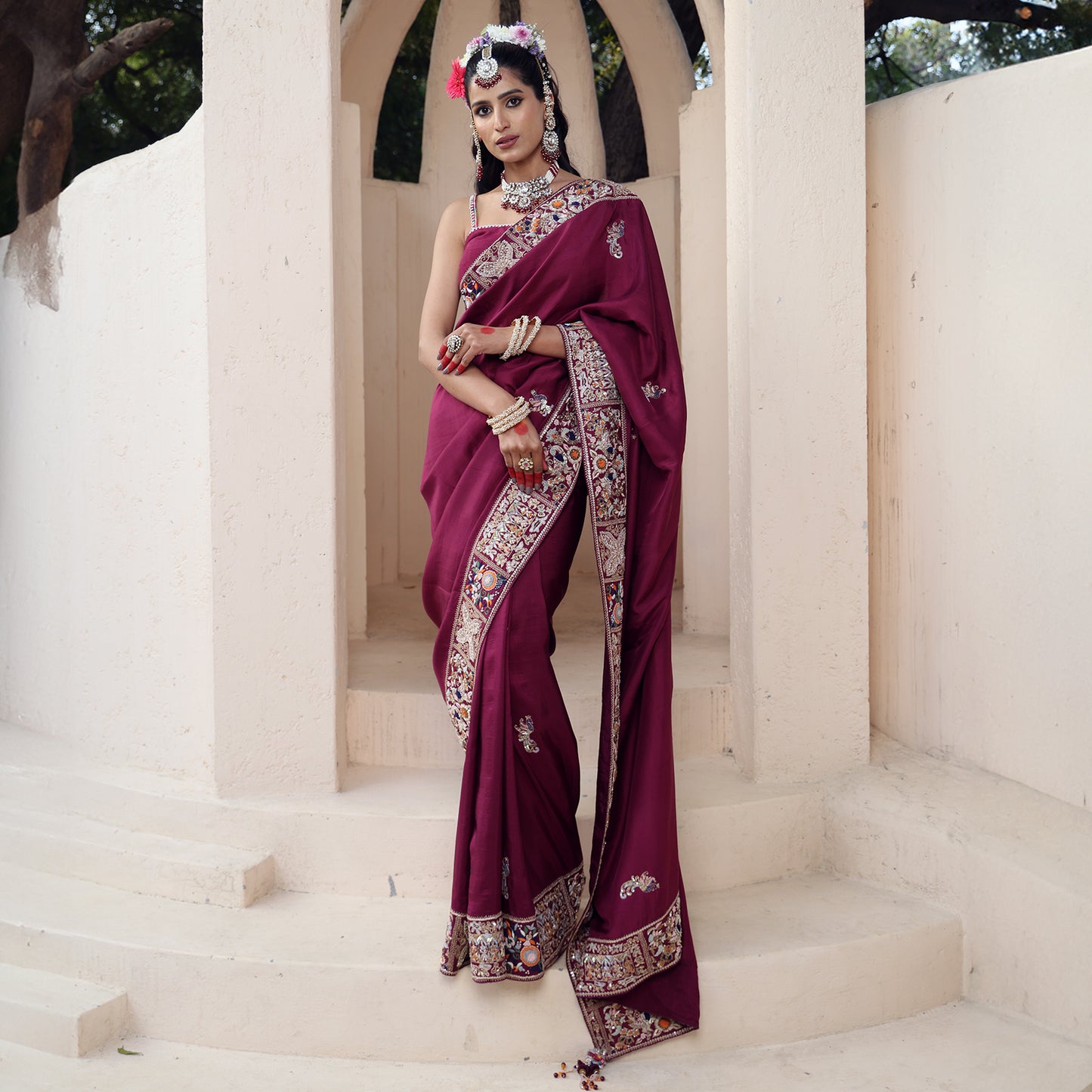 Wine Dupion Silk Saree