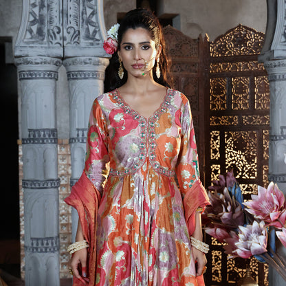 Multi-coloured Banarasi Anarkali