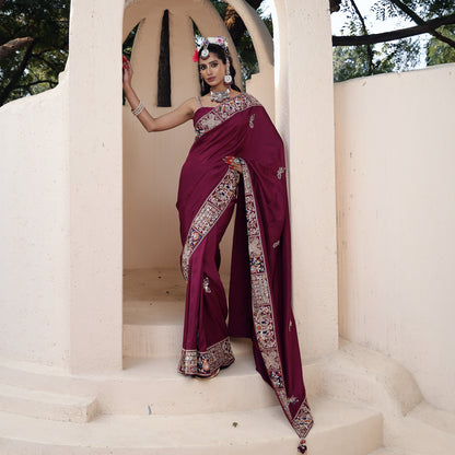 Wine Dupion Silk Saree