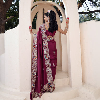 Wine Dupion Silk Saree