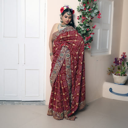Maroon Gharchola Saree