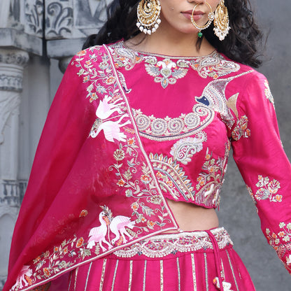 Fuchsia Pinjra Lehenga Set