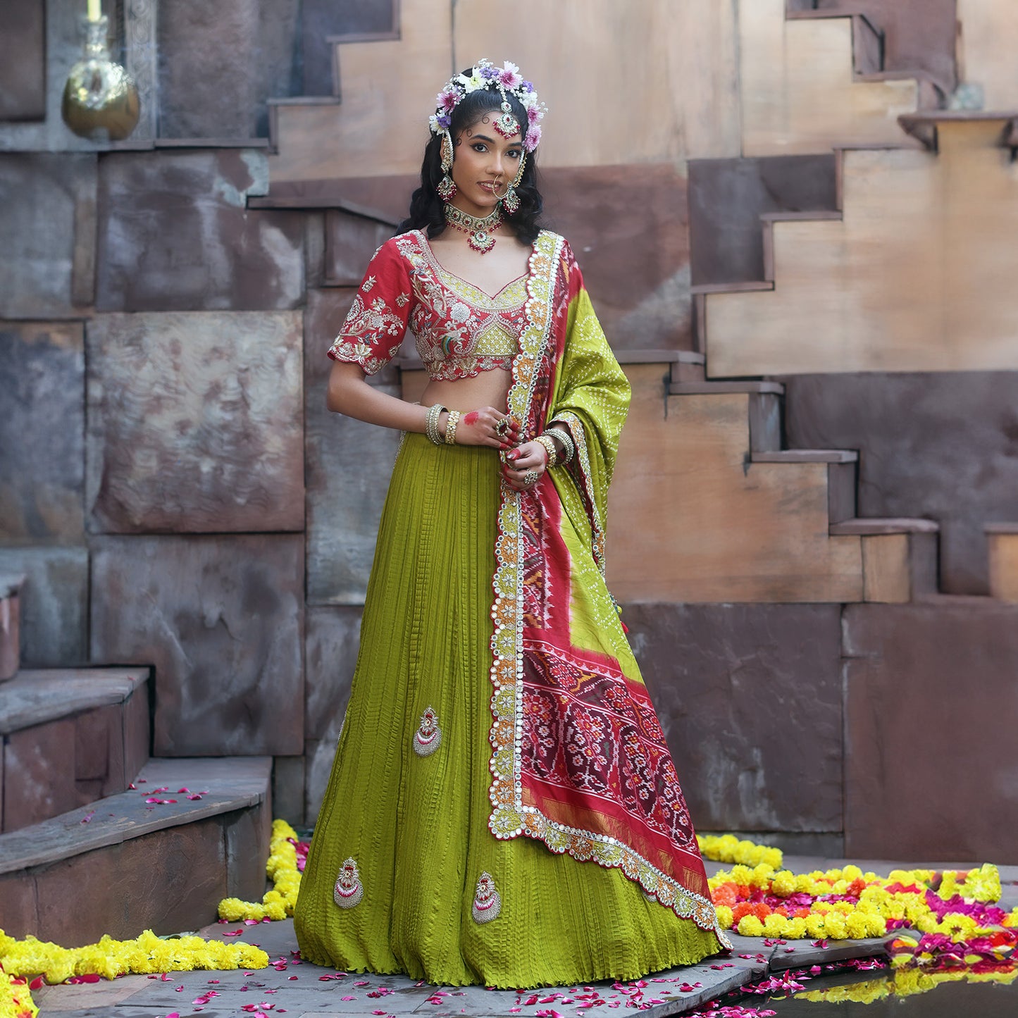 Mehendi Green Crush Lehenga Set