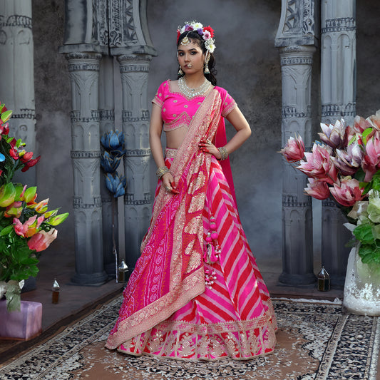 Fuchsia Leheriya Lehenga Set