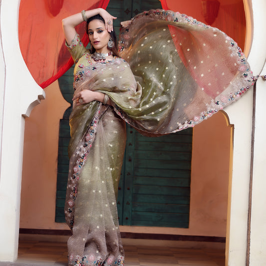 Green Shaded Self Tissue Saree