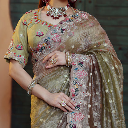 Green Shaded Self Tissue Saree