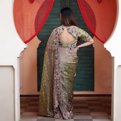 Green Shaded Self Tissue Saree