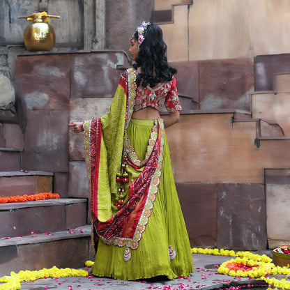 Mehendi Green Crush Lehenga Set