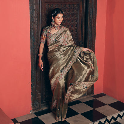 Green Tissue Peacock Saree