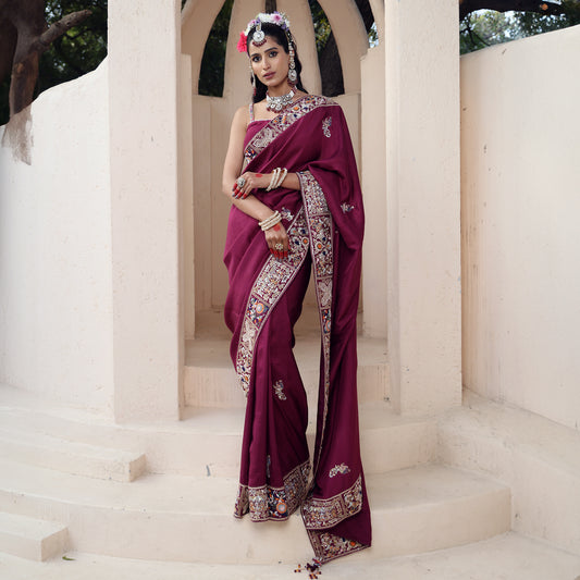 Wine Dupion Silk Saree