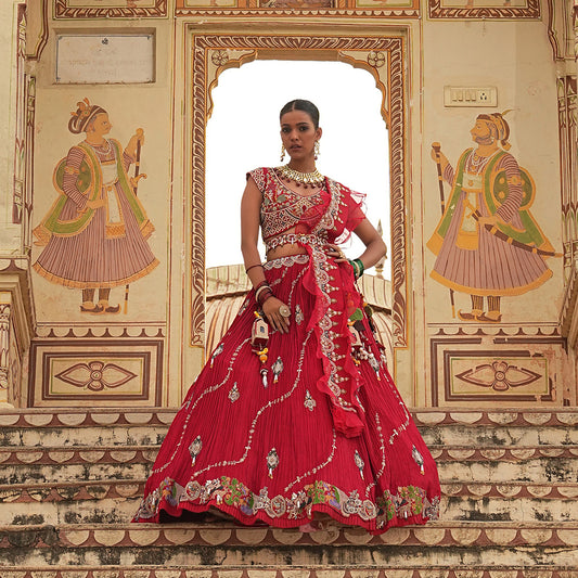 Coral Red Lehenga Set