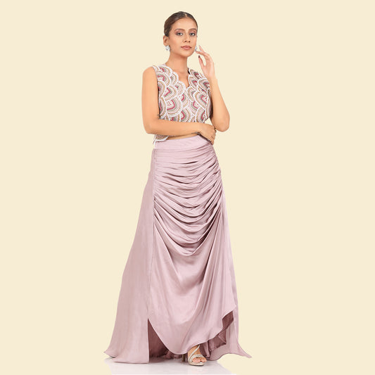 Lilac 3D Blouse With Drape Skirt