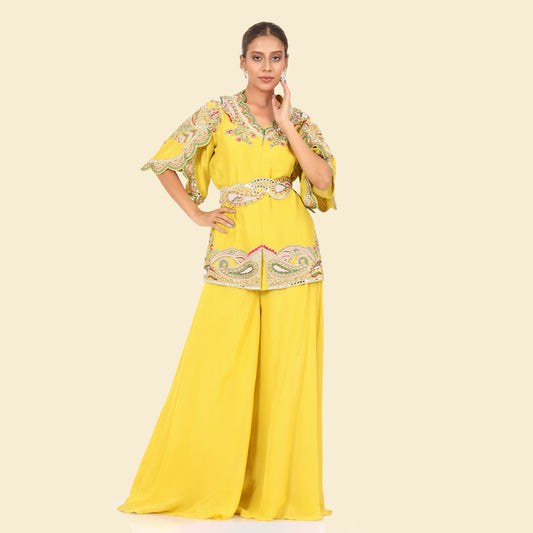 Mustard Kurta With Crush Sharara