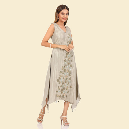 Grey Chanderi Linen Dress